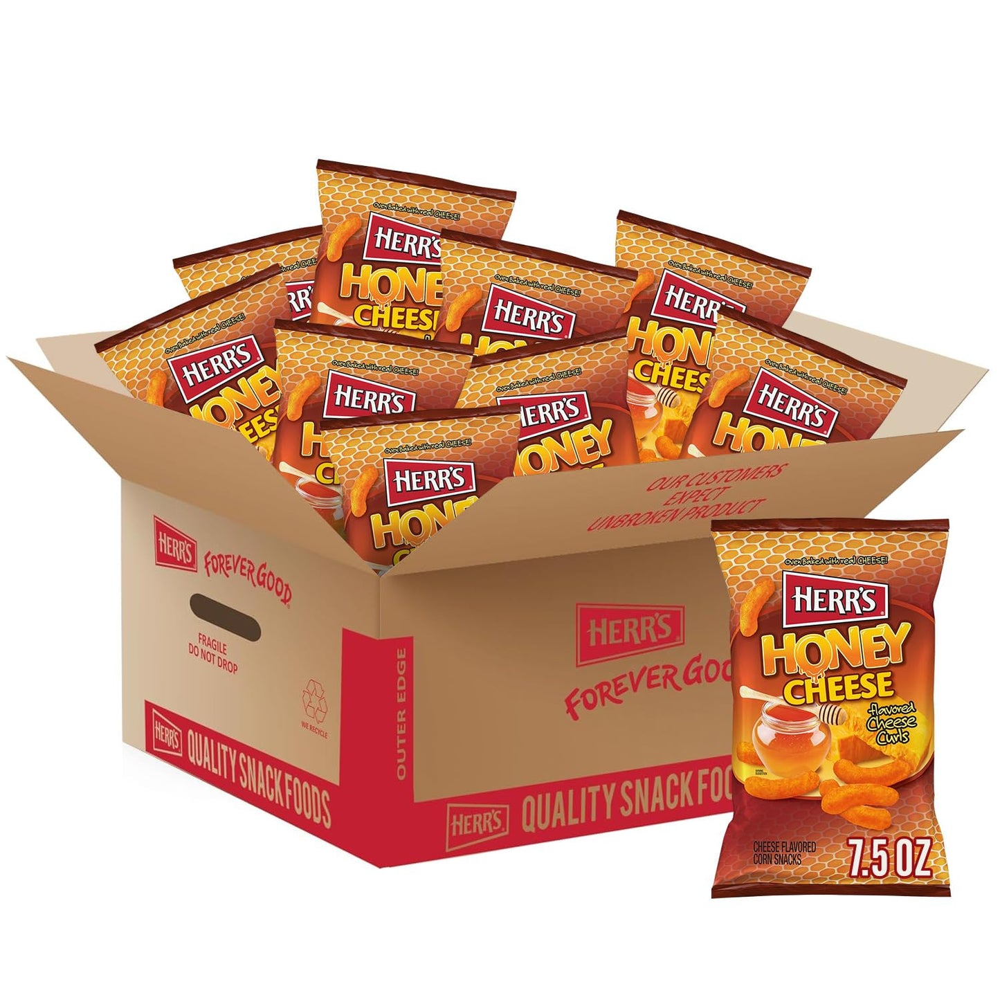 Herrs Snacks - Gluten-Free Sweet and Savory Snacks For Adults and Kids - Honey Cheese Curls - 7.5 Ounce (Pack of 9)