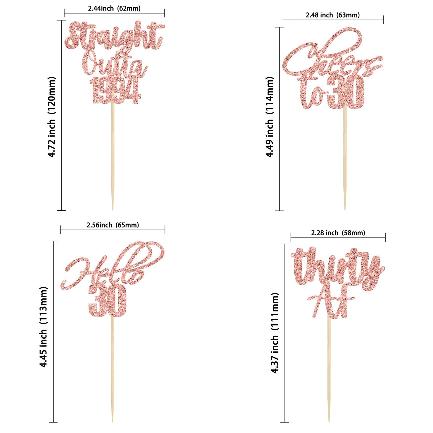 Gyufise 48 Pack Rose Gold Glitter Hello 30 Cupcake Toppers Glitter Thirty Cheers To 30 Straight Outta 1994 Cupcake Picks For 30T