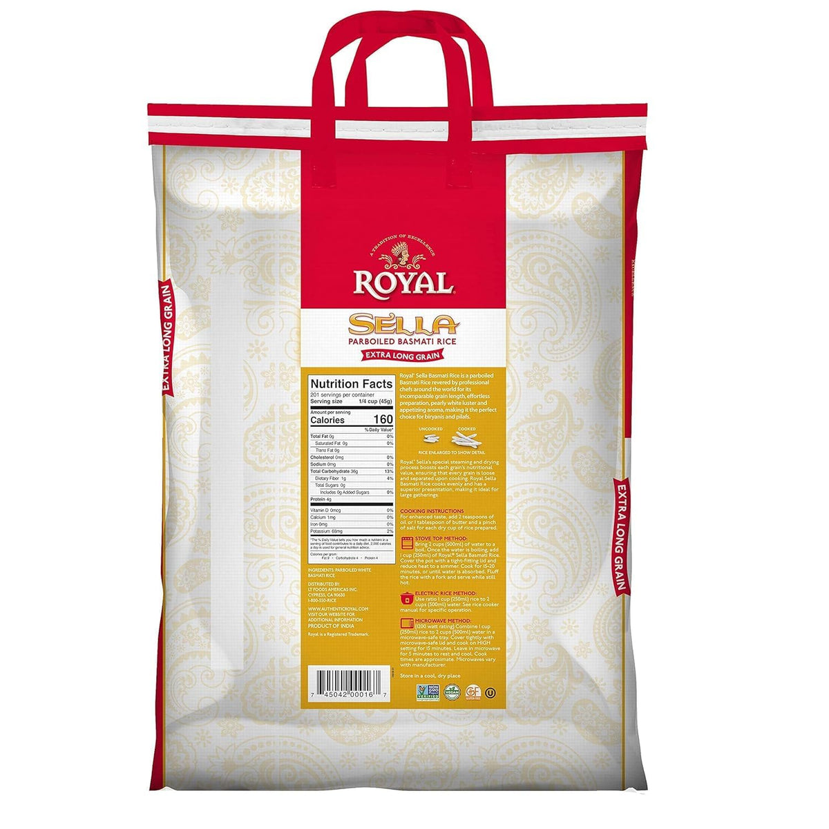 Royal Chefs Secret Parboiled Sella Extra Long Basmati Rice, 10 Pound