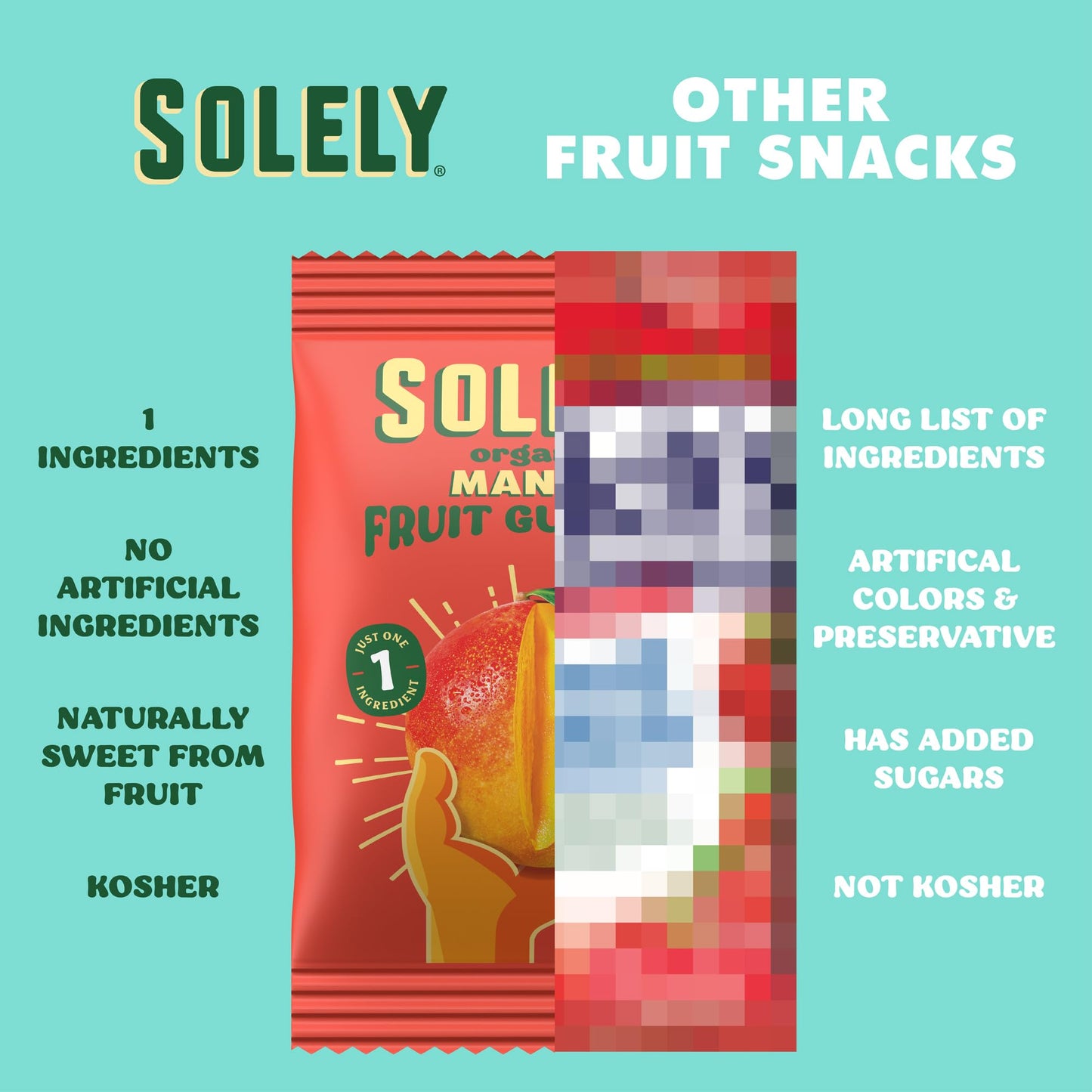 Solely - Organic Mango & Strawberry Whole Fruit Gummies (Pack Of 4, 5 Bags Per Box) - Real Fresh Fruit - Healthy Snacks For Adul