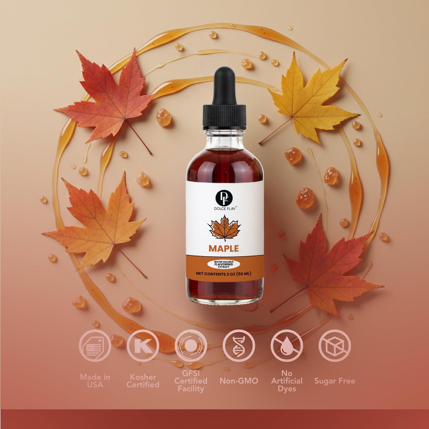 Dolce Flav Maple Extract - 2 Ounce Water-Soluble Multipurpose Flavoring Ideal for Baked Goods  Beverages  Coffee  Desserts & Ice Cream - Perfect Kitchen Gift for Holidays