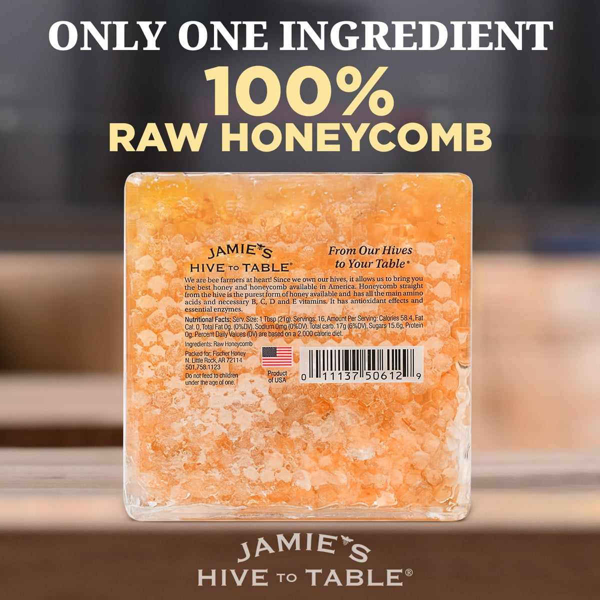 Jamie'S Hive To Table 100% Raw Honeycomb, 12 Oz - All-Natural Pure Georgia Honeycomb, No Additives Or Preservatives, Non-Gmo