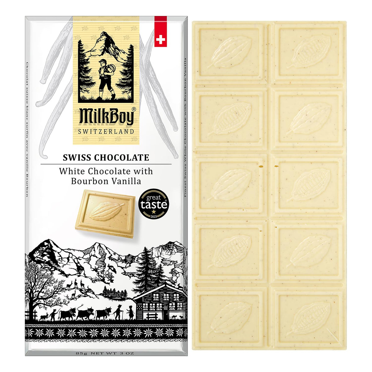 Milkboy Swiss Chocolates White Chocolate Bars - Gourmet Flavor Blend Vanilla Chocolate Bars - Made With Pure Natural Vanilla - White Top-Grade - Gluten Free - Non-Gmo - Kosher - 3 Oz  Pack 1