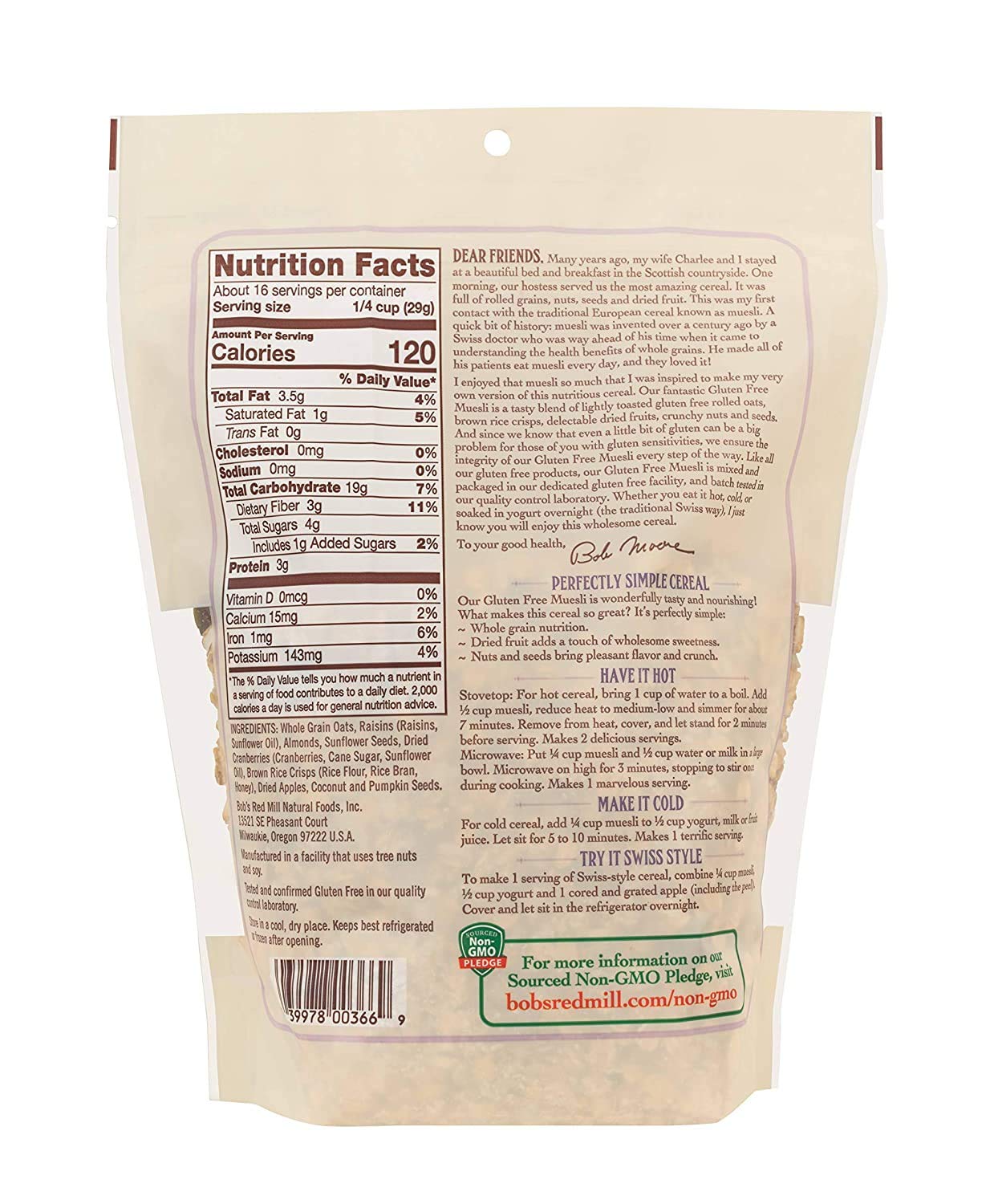 Bob s Red Mill Gluten Free Muesli Cereal, 16 OZ (Pack of 2)