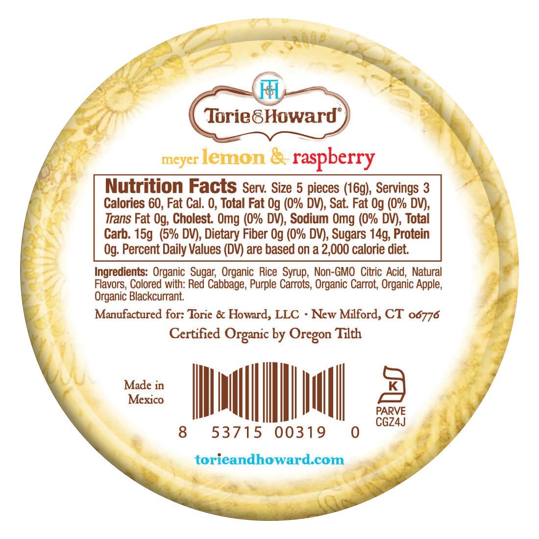 Torie And Howard Organic Hard Candy Lemon And Raspberry, 2 Ounce