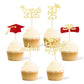 36 Pcs Class of 2025 Graduation Cupcake Toppers, Gold & Red Glitter Double-Sided Grad Cap Cake Toppers for Party Supplies, 2025 