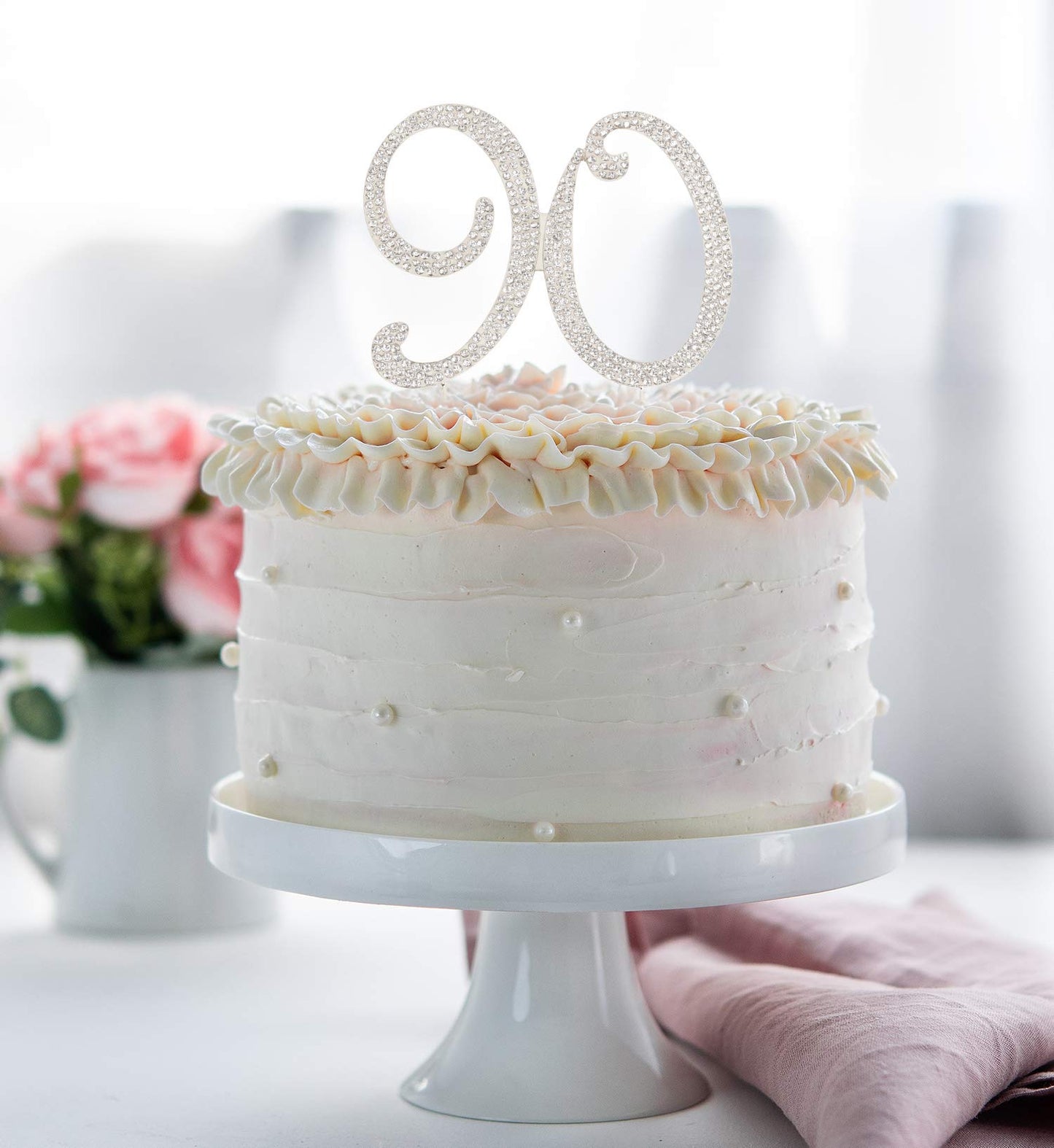 Hatcher lee Bling Crystal 90th Birthday Cake Topper - Silver Keepspirit-inspired flavor Decoration, Model HCL-035