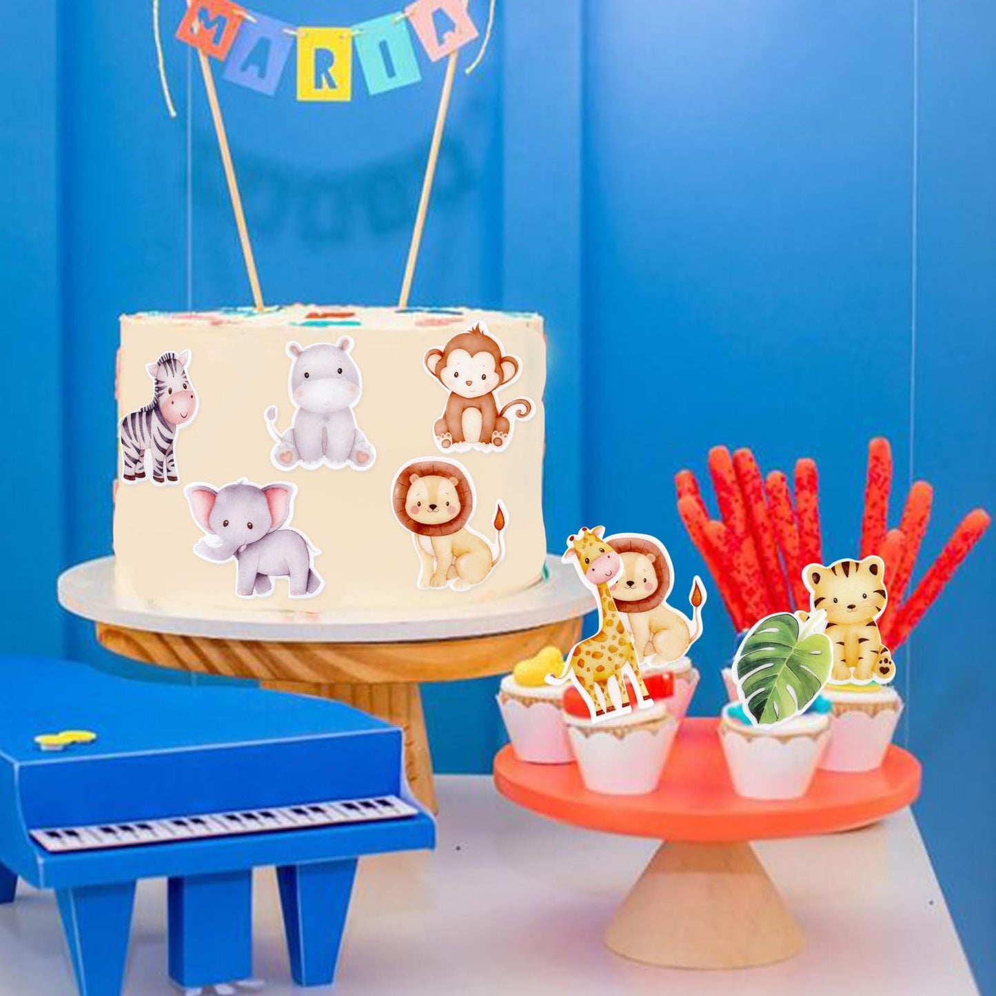 Cyodoos Edible 42Pcs Monkey Cupcake Toppers Wafer Paper Animal Zoo Theme Monkey Cupcake Picks Baby Shower Kids Birthday Party Ca
