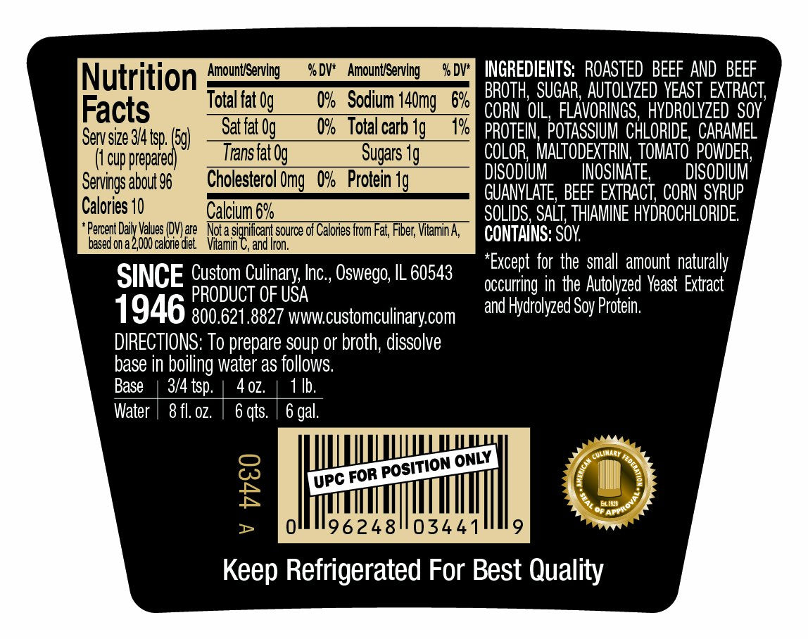 Custom Culinary Gold Label Low Sodium Base, Beef, 1 Pound