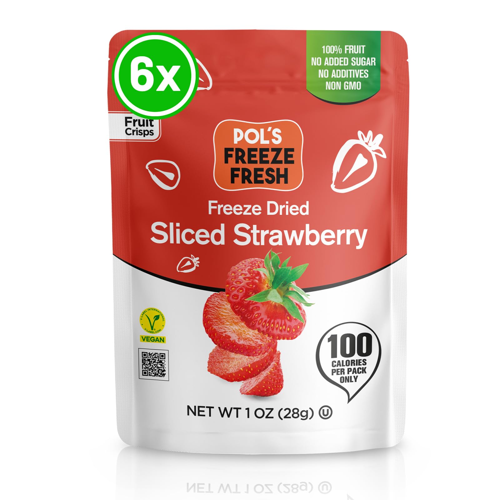Pols Freeze Fresh - 6 Pack Sliced Freeze-Dried Strawberries (1 Oz Each) - No Added Sugar, Non-GMO, Vegan, Gluten-Free Single-Ser