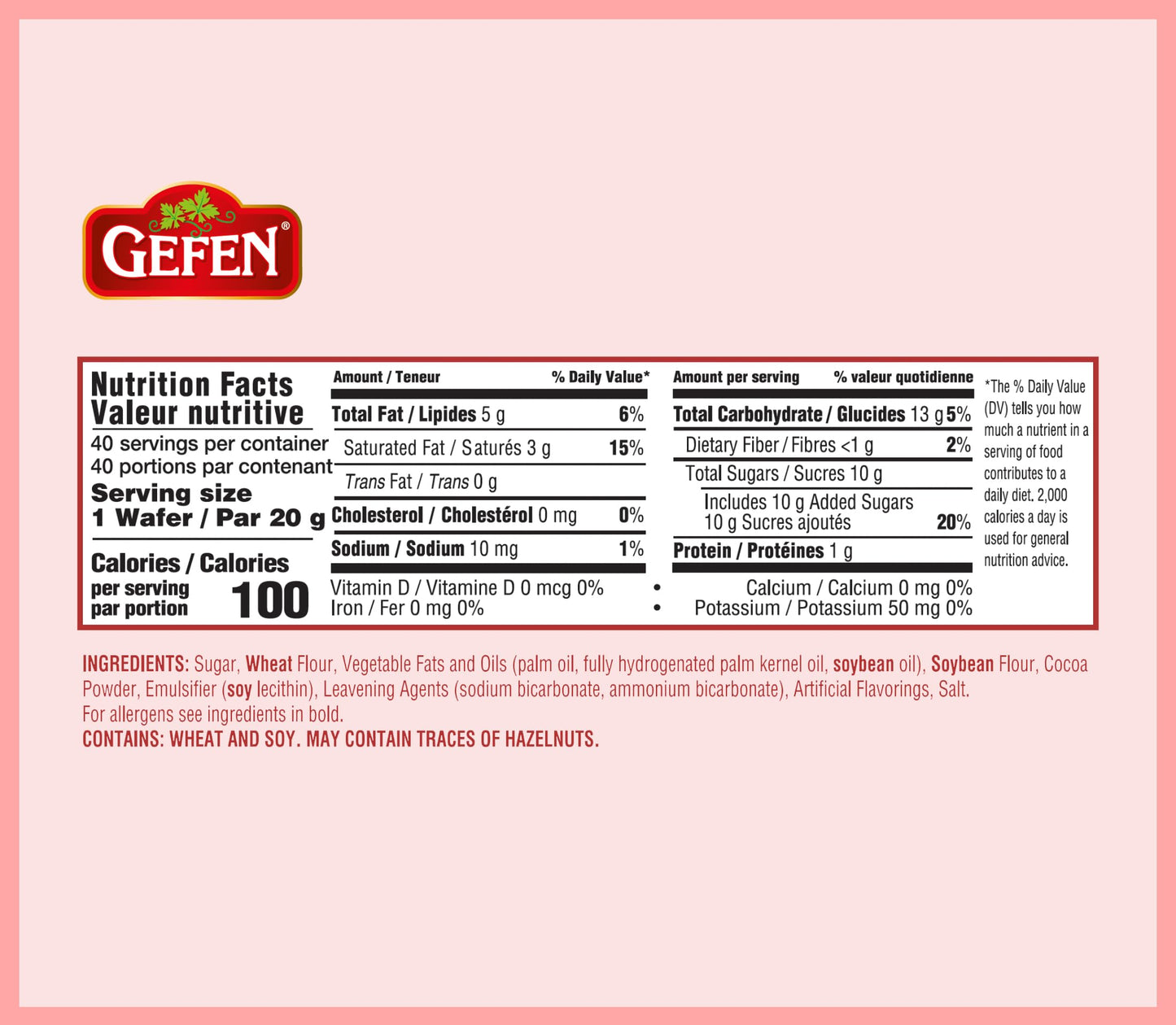 Gefen (40 Pack) Individually Wrapped Dairy Free Chocolate Coated Wafers Filled With Delicious Hazelnut Flavored Cream | Kosher | Lunch Box Friendly