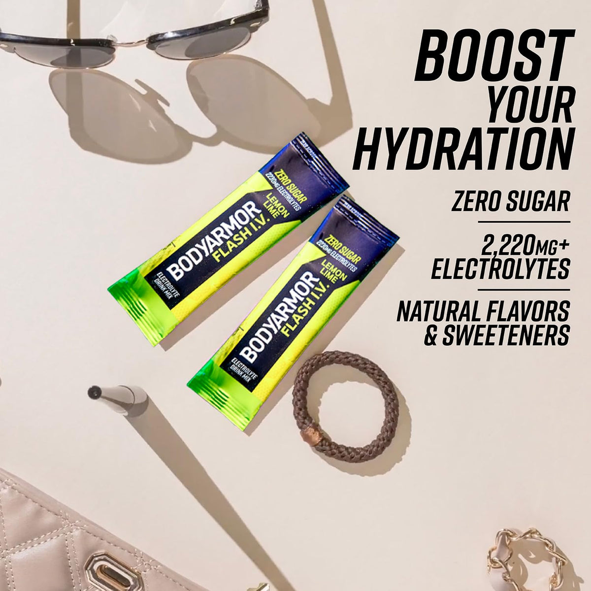 Bodyarmor Flash Iv Electrolyte Packets, Lemon Lime - Zero Sugar Drink Mix, Single Serve Packs, Coconut Water Powder (6 Count)
