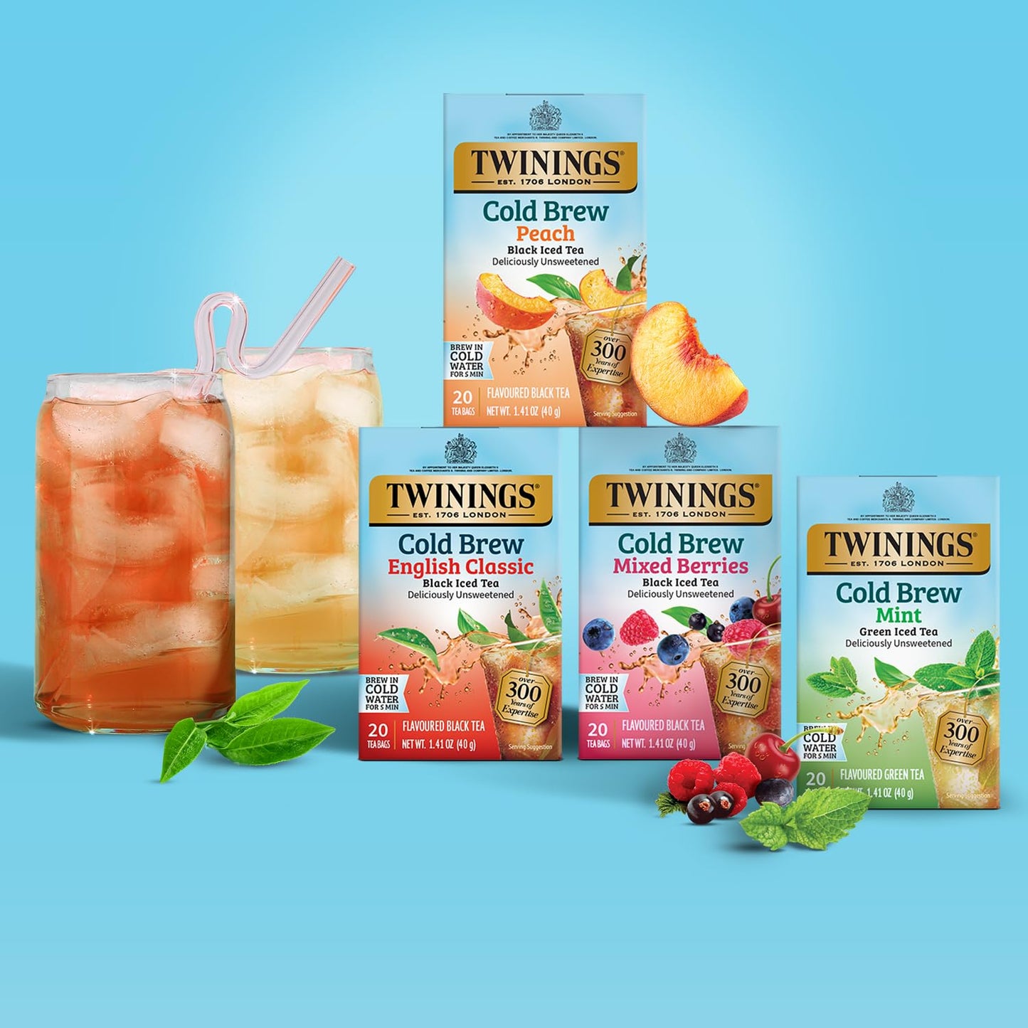 Twinings Mint Green Cold Brewed Iced Tea Bags, 20 Count (Pack of 1), Unsweetened Flavoured Green Tea, Caffeinated, 20 Teabags