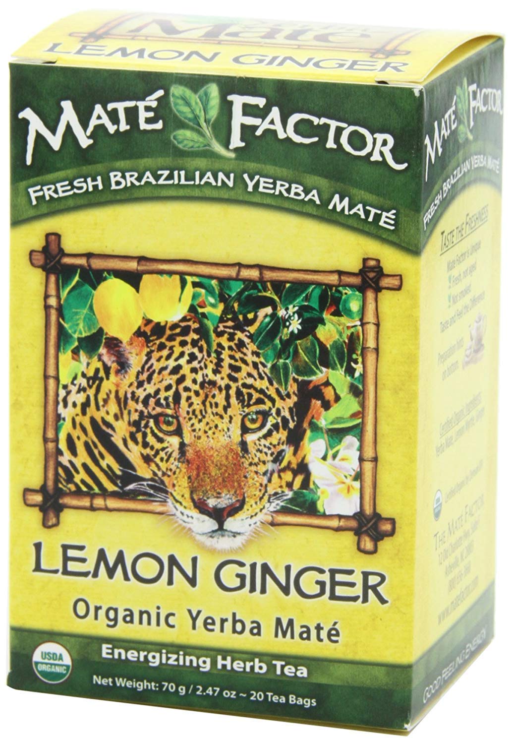 The Mate Factor Yerba Mate Energizing Herb Tea, Lemon Ginger, 20 Tea Bags (Pack Of 3)