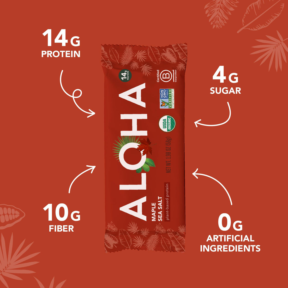 Aloha Organic Maple Sea Salt Protein Bar, 12 ct