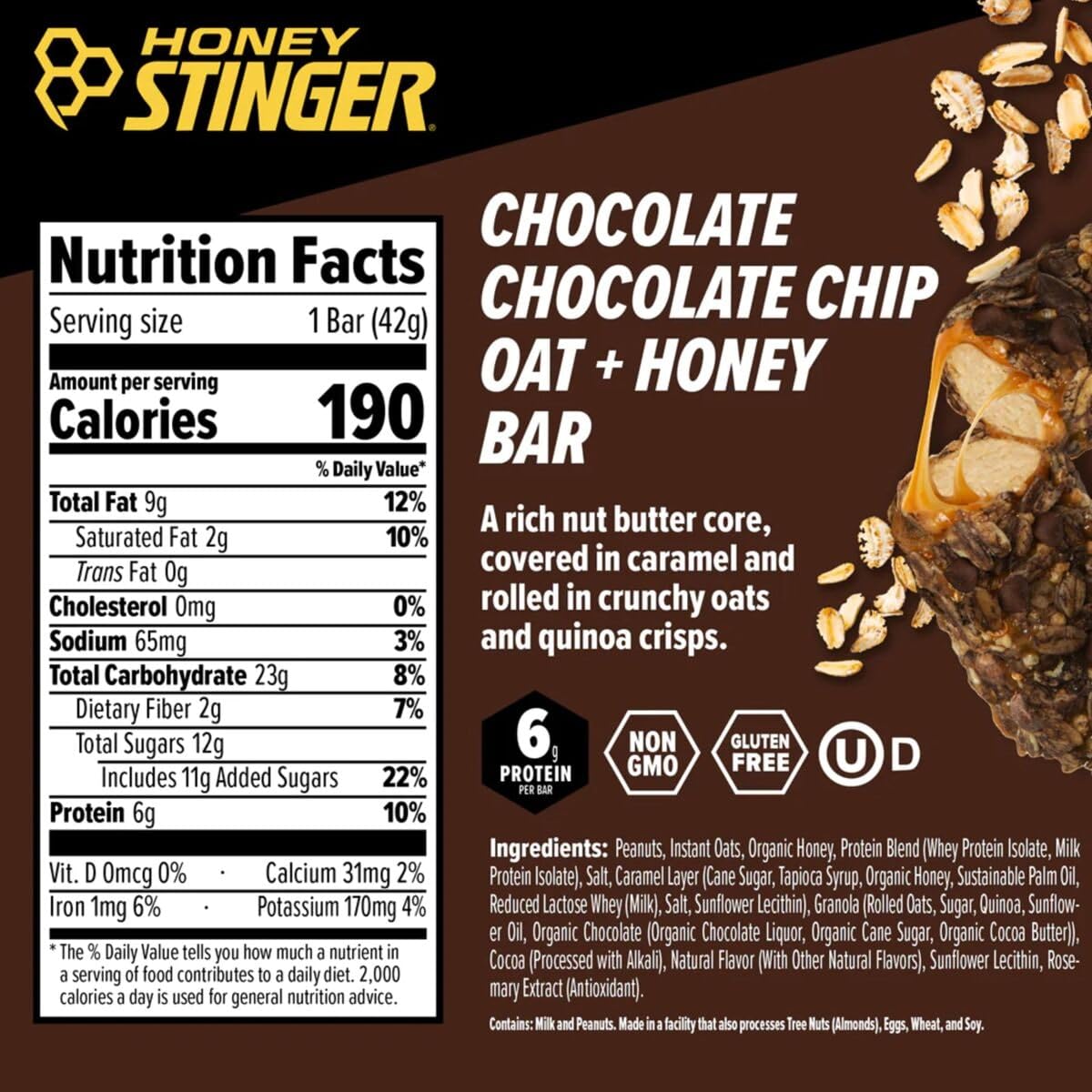 Honey Stinger Oat And Honey Bar - 12-Pack Chocolate Chocolate Chip, One Size