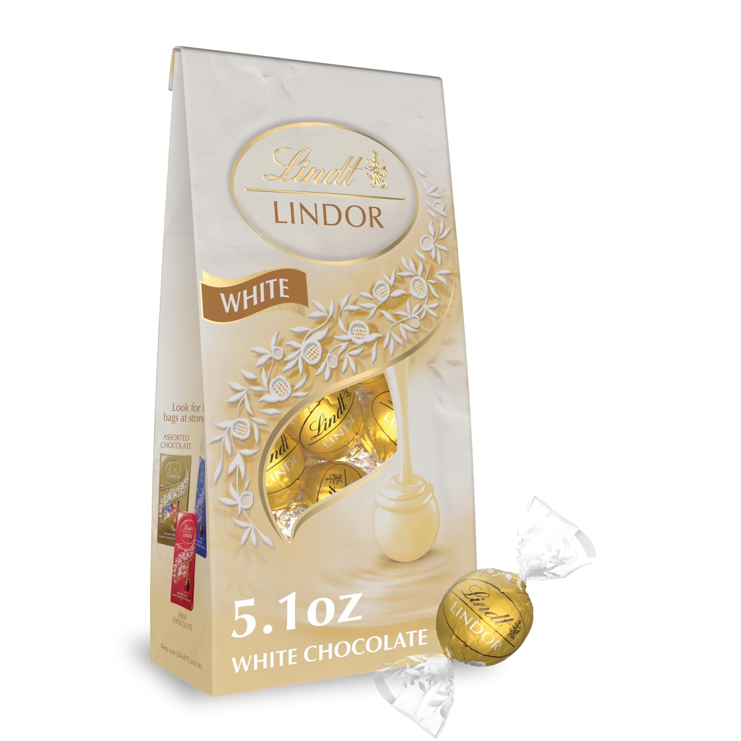 Lindt LINDOR White Chocolate Truffles, Smooth Melting Center, 5.1 oz (6 Pack), White Chocolate