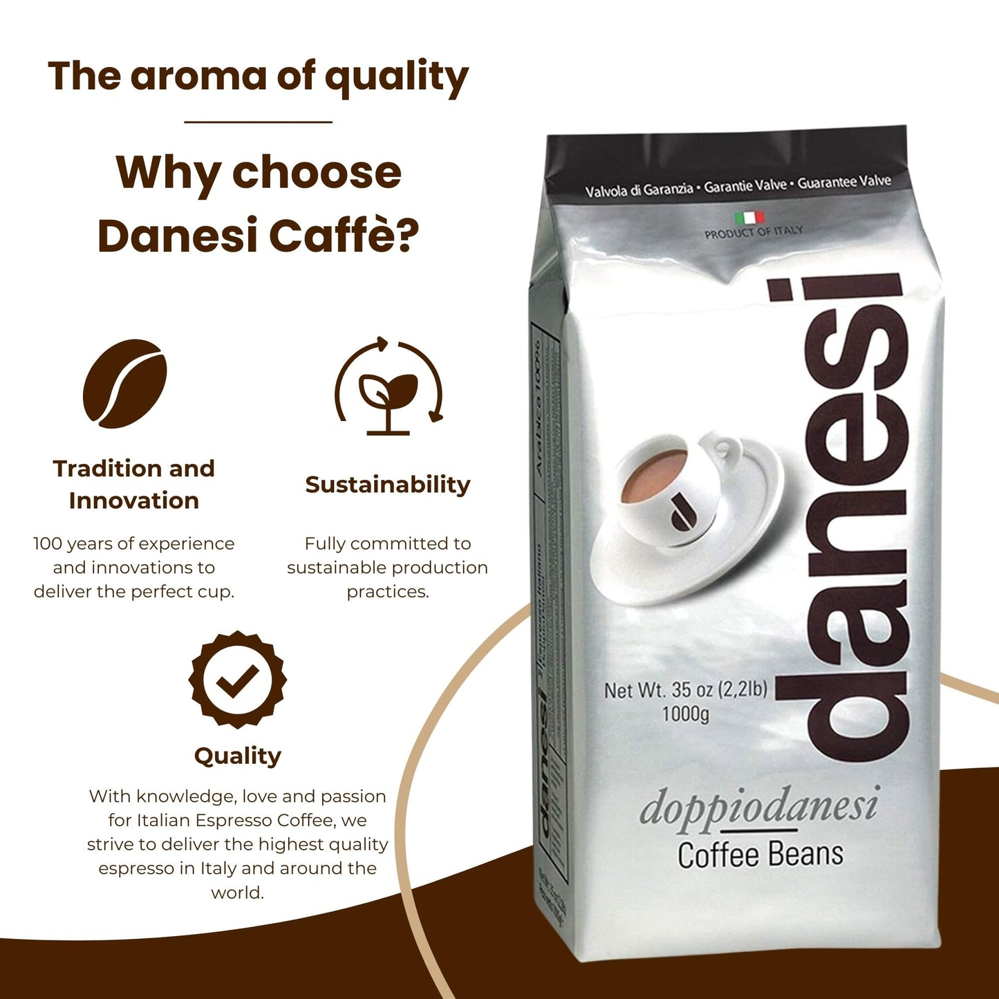 D DANESI CAFFÈ Espresso Coffee Beans - Medium Roast Whole Bean - 2.2 lb - Model 8000 1350 13960