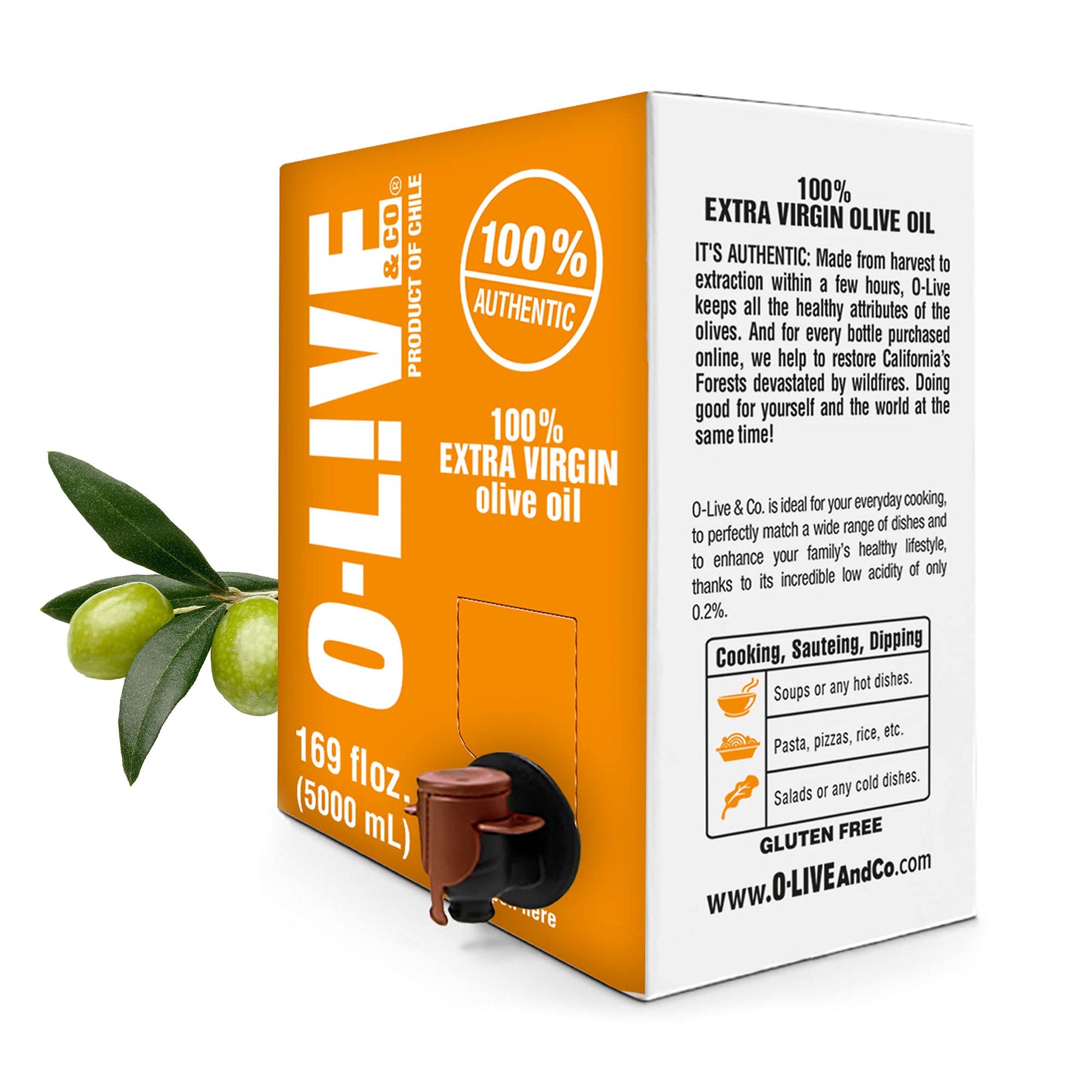 O-Live & Co. 100% Extra Virgin Olive Oil, First Cold Pressed, 169 Fl Oz Eco-friendly Packaging