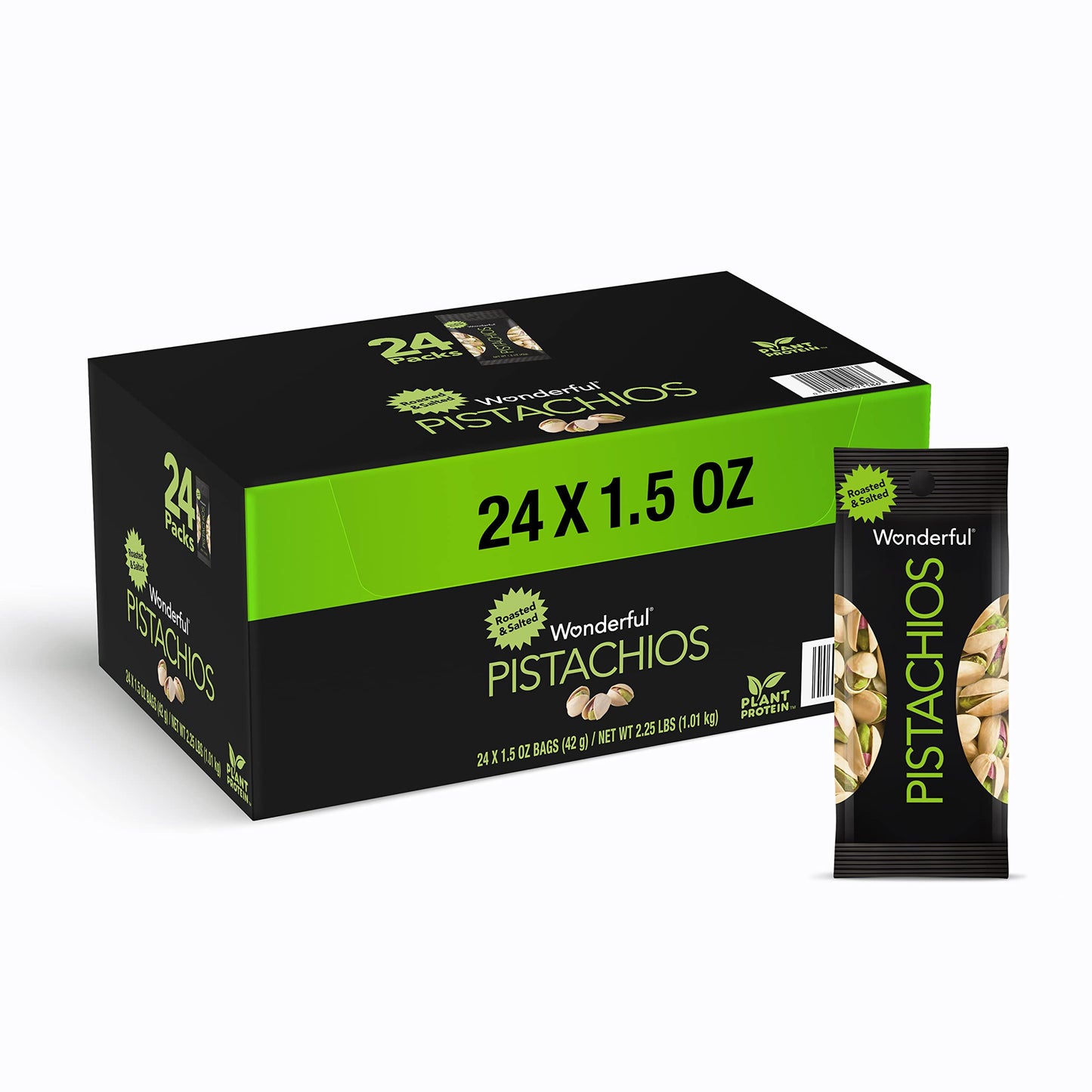 Wonderful Pistachios In Shell, Roasted & Salted Nuts, 1.5 Ounce Bags (Pack Of 24), Protein Snack, Onthe Go, Individually Wrappe