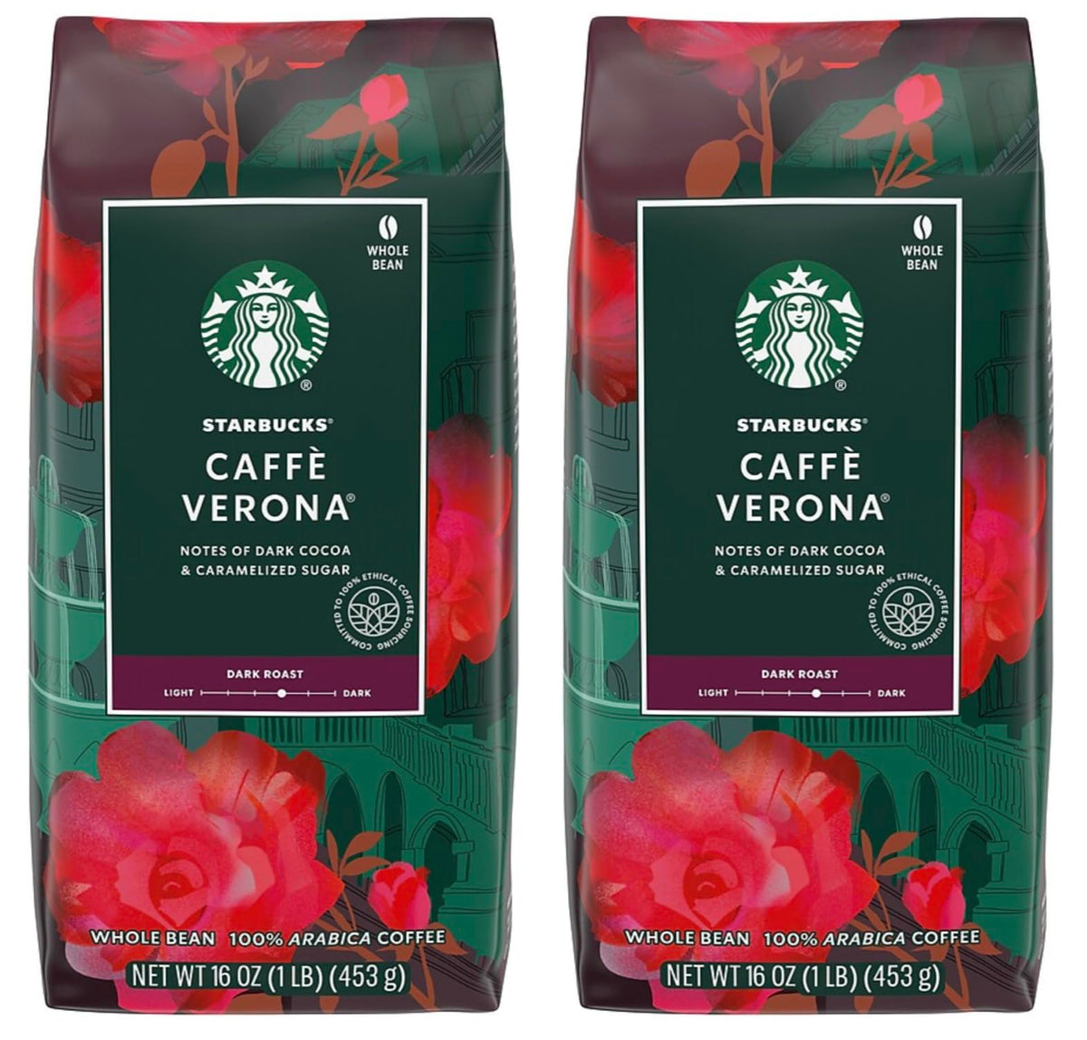 Starbucks Caffe Verona Whole Bean Coffee, 16 Ounce (Pack of 2)