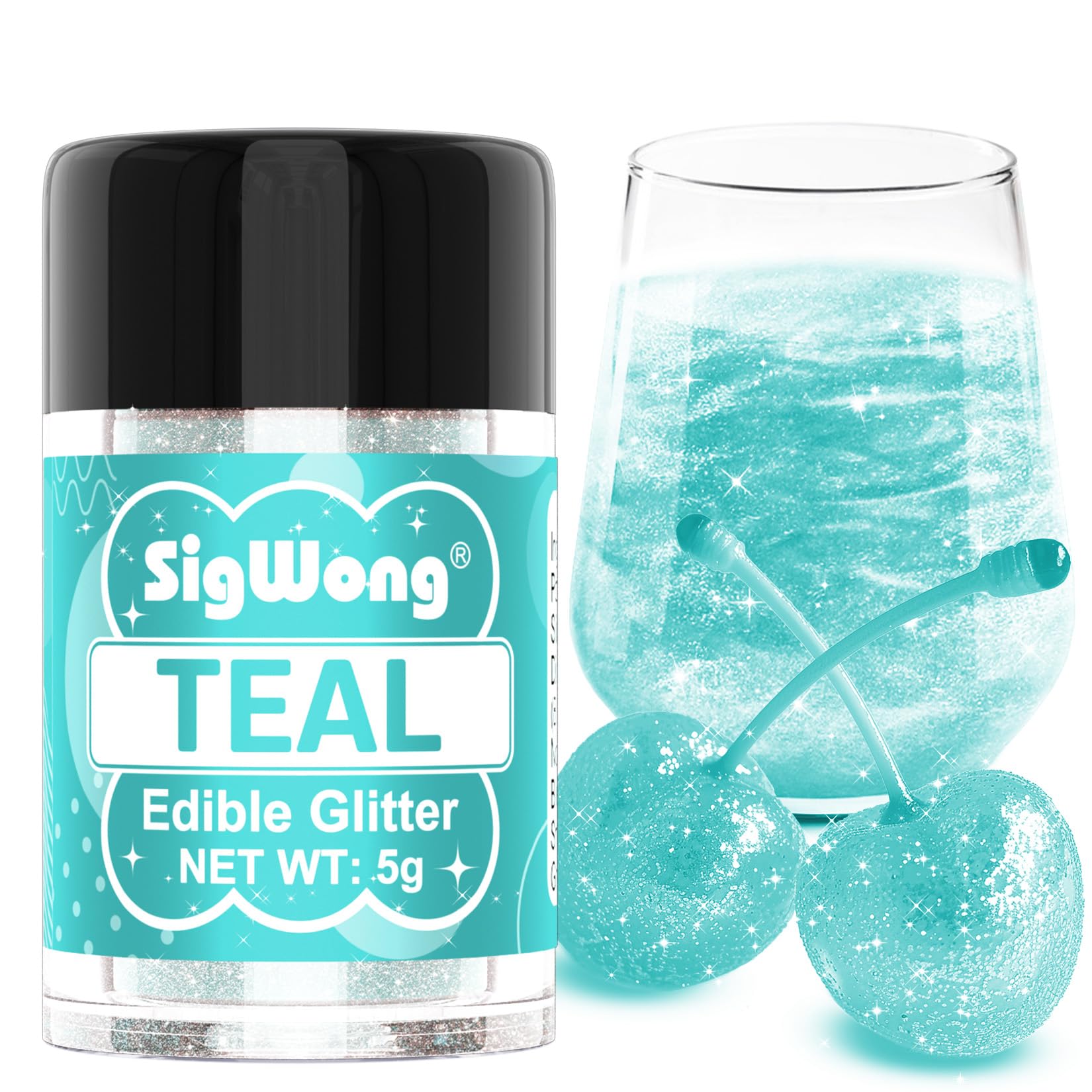 Teal Edible Glitter - 5G Food Grade Cake Decorating Shimmering Glitter  Edible Sprinkle Luster Dust For Drinks  Chocolates  Fondant  Strawberries  Cupcakes  Candy  Valentines Cookie - Vegan