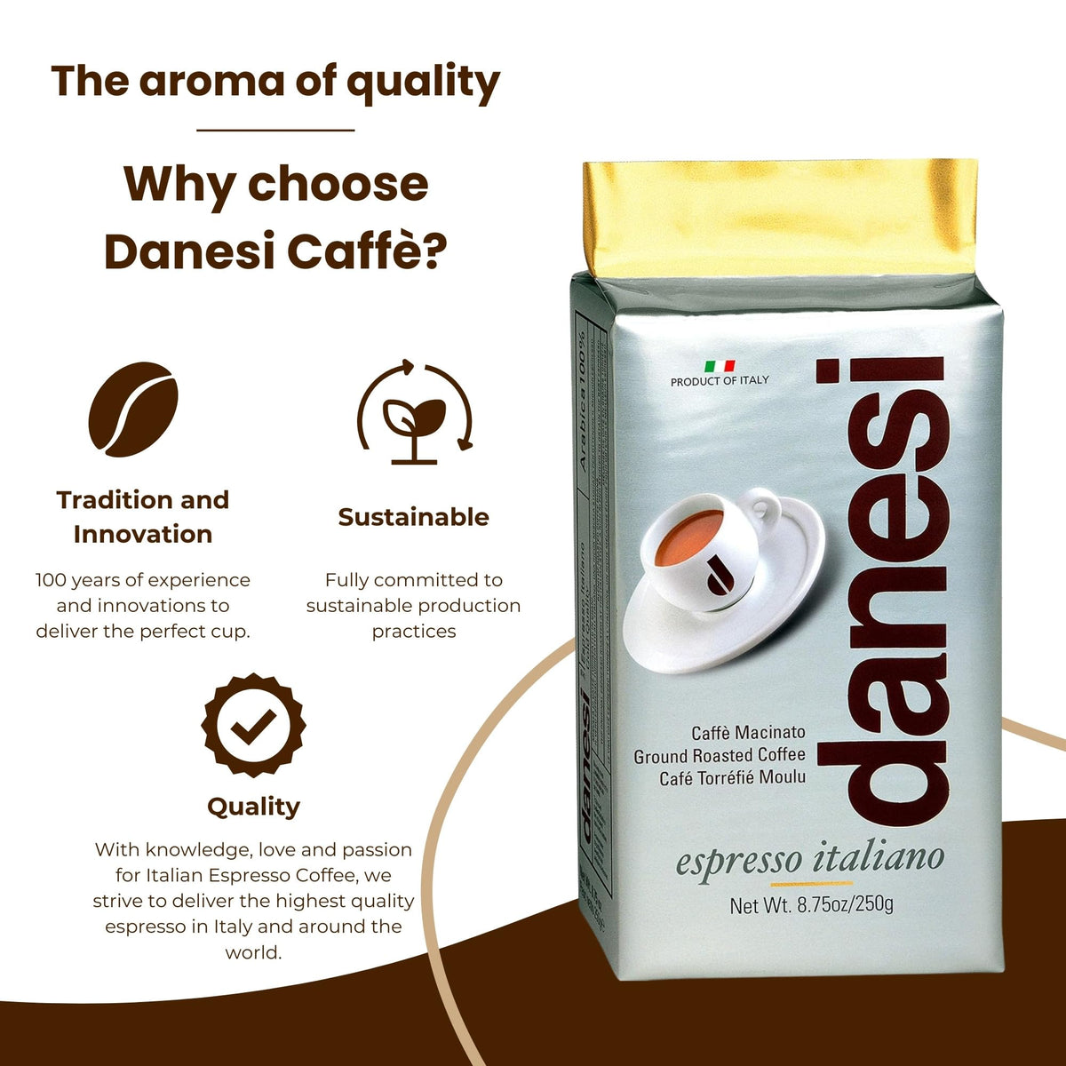 D DANESI CAFFÈ Italian Ground Coffee - Fine Medium Roast Espresso - 8.75 oz (Pack of 4) - Grey
