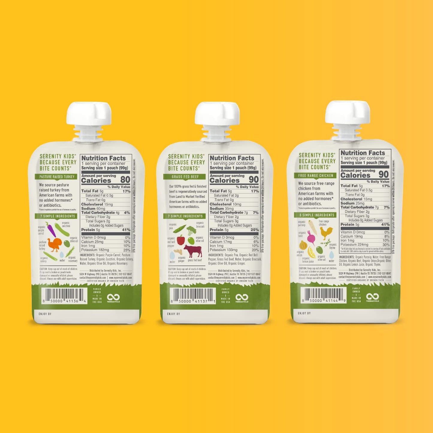 Serenity Kids 6+ Months Baby Food Pouches Puree - Bpa-Free Meats & Herbs - Organic Baby Food Puree With Meat & Veggies - 3.5 Oz, 6 Pack