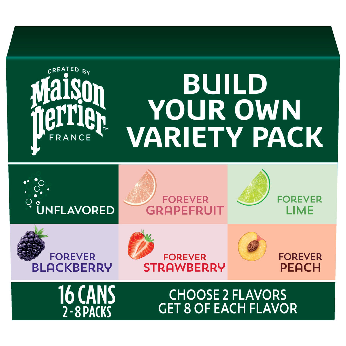Maison Perrier Build Your Own Variety Pack, Sparkling Water, 11.15 Fl Oz Cans, 16-Pack