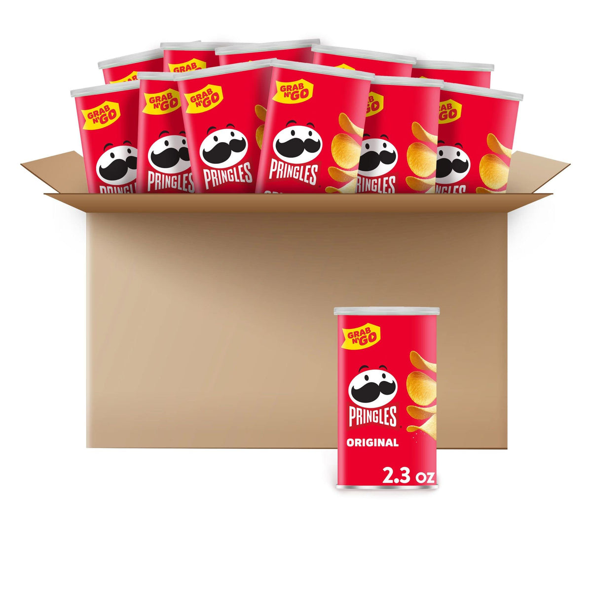 Pringles Potato Crisps Chips, Lunch Snacks, Office and Kids Snacks, Grab N Go, Original (12 Cans)