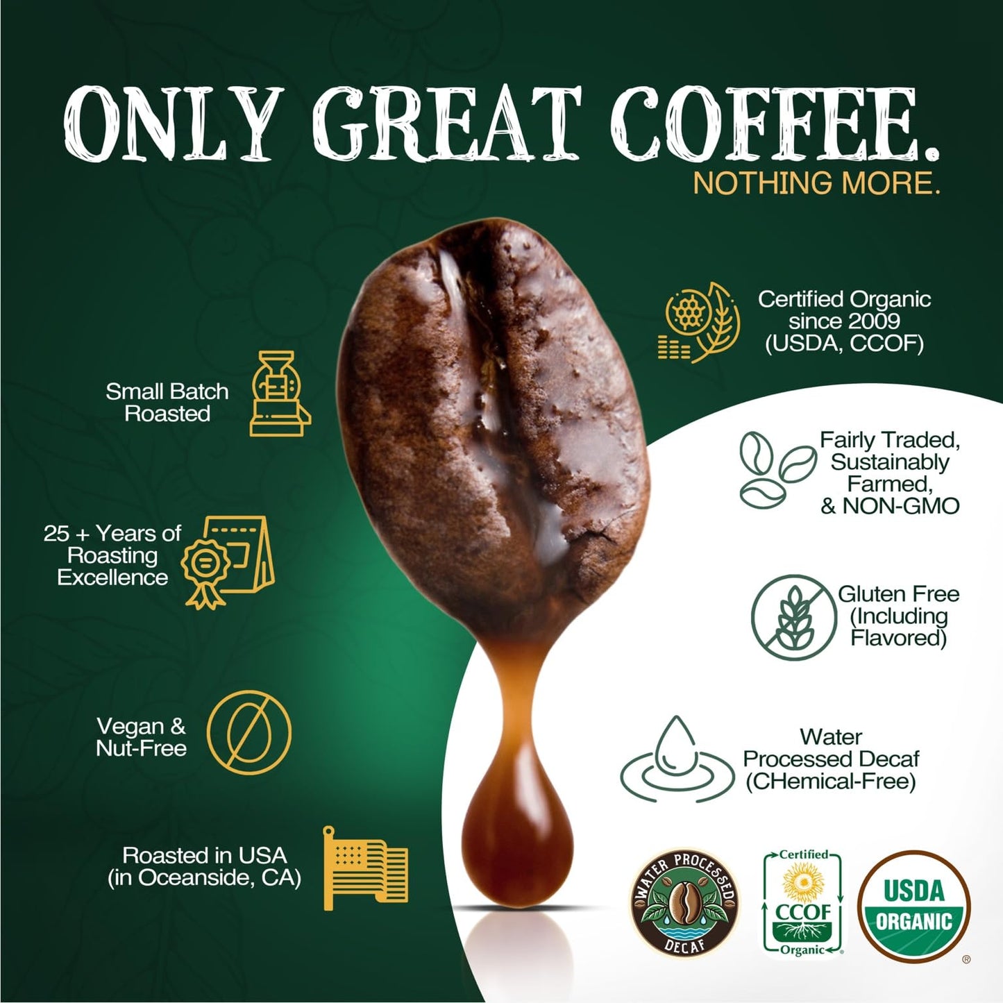 The Bean Organic Coffee Company French Roast 50% Decaf Whole Bean Coffee 16-Ounce Bag USDA Organic Certified