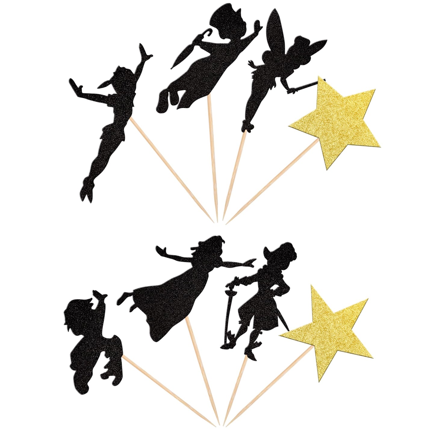 ZHUOWEISM Cupcake Toppers 24 PCS Glitter Star for Baby Shower, Birthday Party, Gold Black, Paper