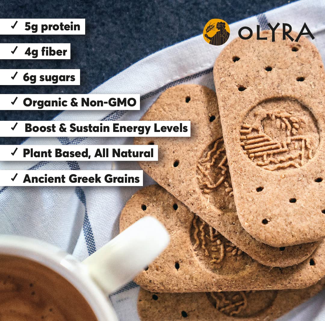 Olyra Hazelnut Carob Breakfast Biscuits, Healthy Snacks for Kids and Adults, Low Sugar, High Fiber, Vegan Organic Cookies, with