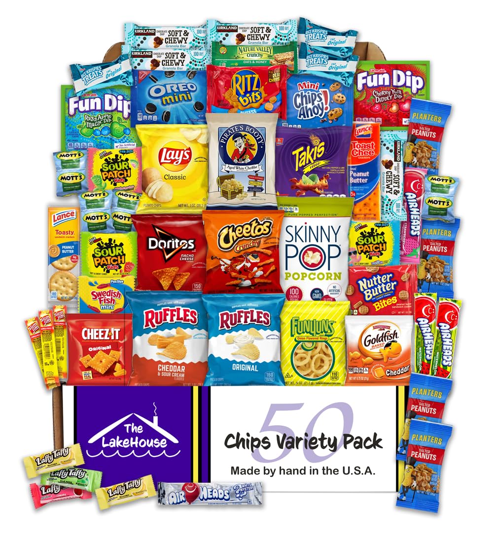 The LakeHouse Chips Variety Pack - 50 Count Gift Basket, Individually Wrapped Snacks for College, Kids, and Office
