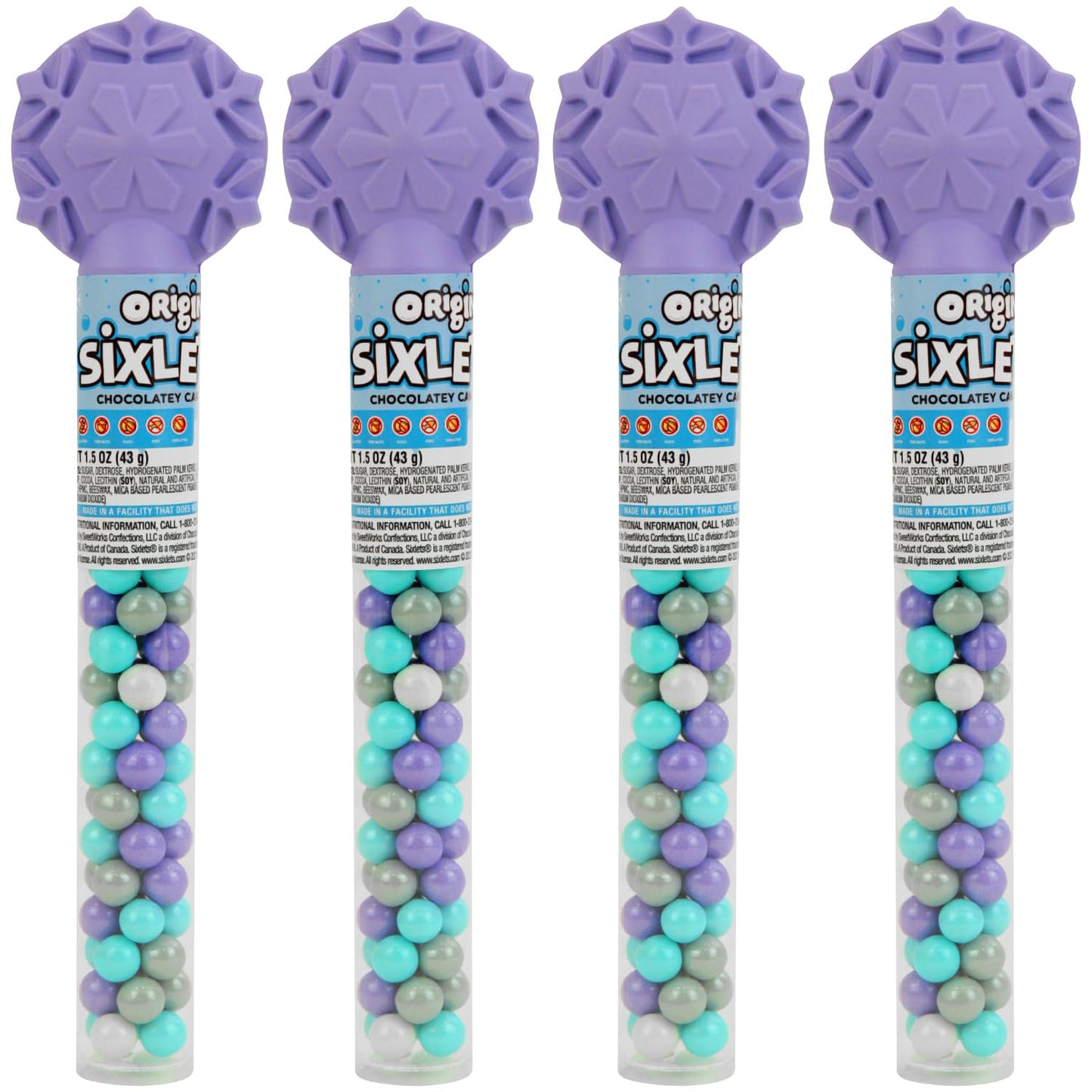Colorful Chocolate Candy Cane - 4 Canes of SixletsCandy for Party Favors, Gifts, Candy Buffets, Everyday Snacking, and Seasonal 