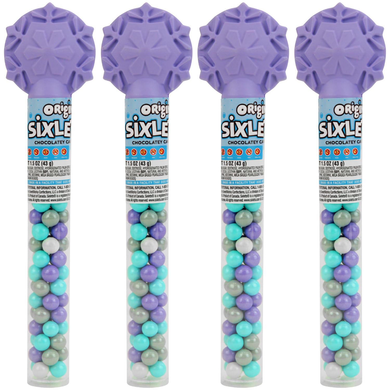 Colorful Chocolate Candy Cane - 4 Canes of SixletsCandy for Party Favors, Gifts, Candy Buffets, Everyday Snacking, and Seasonal 
