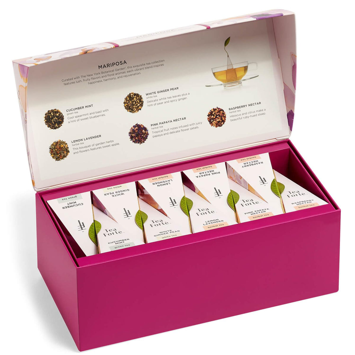 Tea Forte Mariposa Tea Sampler With 20 Pyramid Tea Infuser Bags - Fruit, Herb And Flower Tea - Presentation Box Assorted Variety Tea Gift Set