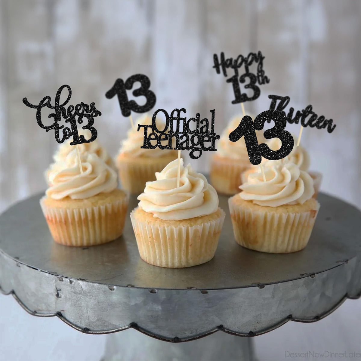 30 Pack Happy 13Th Birthday Cupcake Toppers Black Glitter 13 Official Teenager Cheers To 13 Years Old Birthday Cupcake Picks For