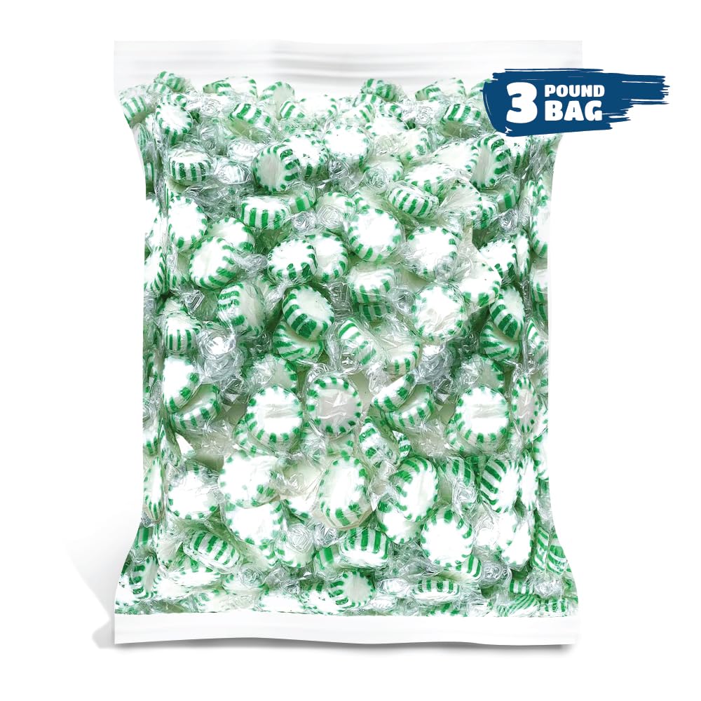 Starlight Spearmint Mints - 3 Pound Bulk Pack - Hard Candy - Individually Wrapped Christmas Candy - Green and White Hard Candies