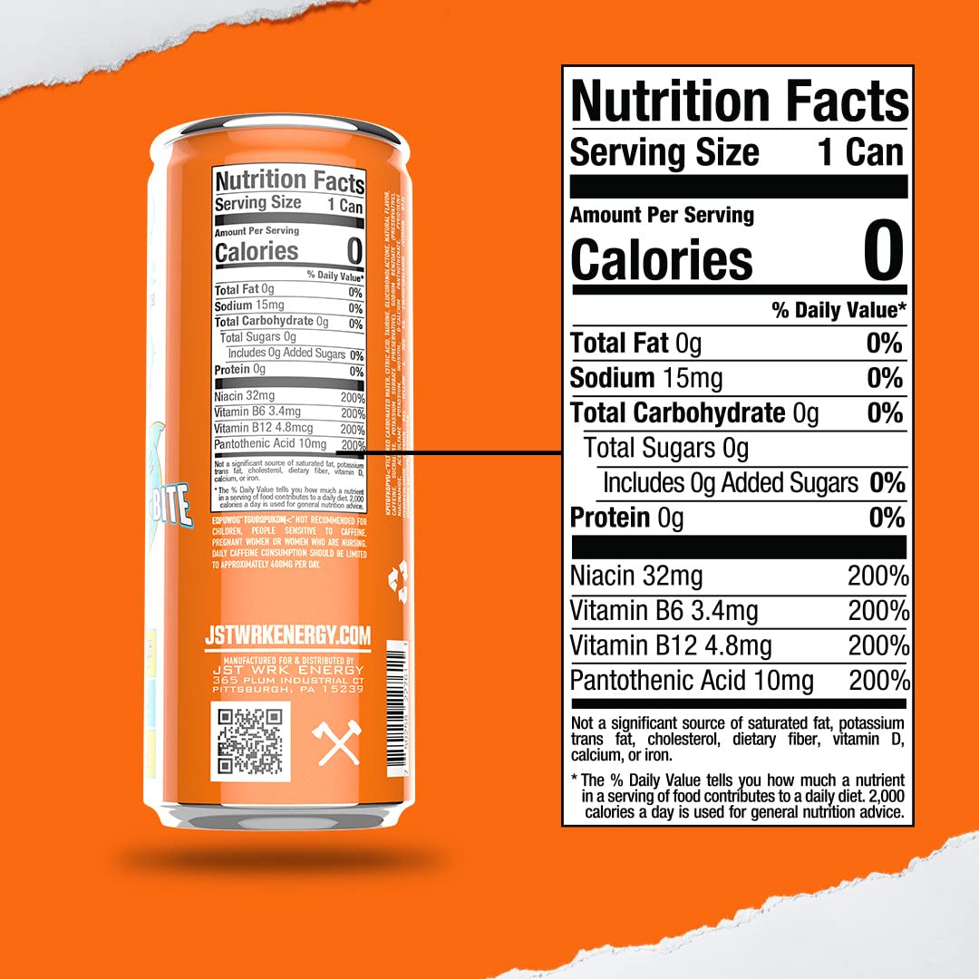 Jst Wrk Energy Drink - 12-Pack, Sugar Free, Zero Calories, No Sugar  S, 12 Fl Oz., 200 Milligrams Caffeine (Shark Bite)