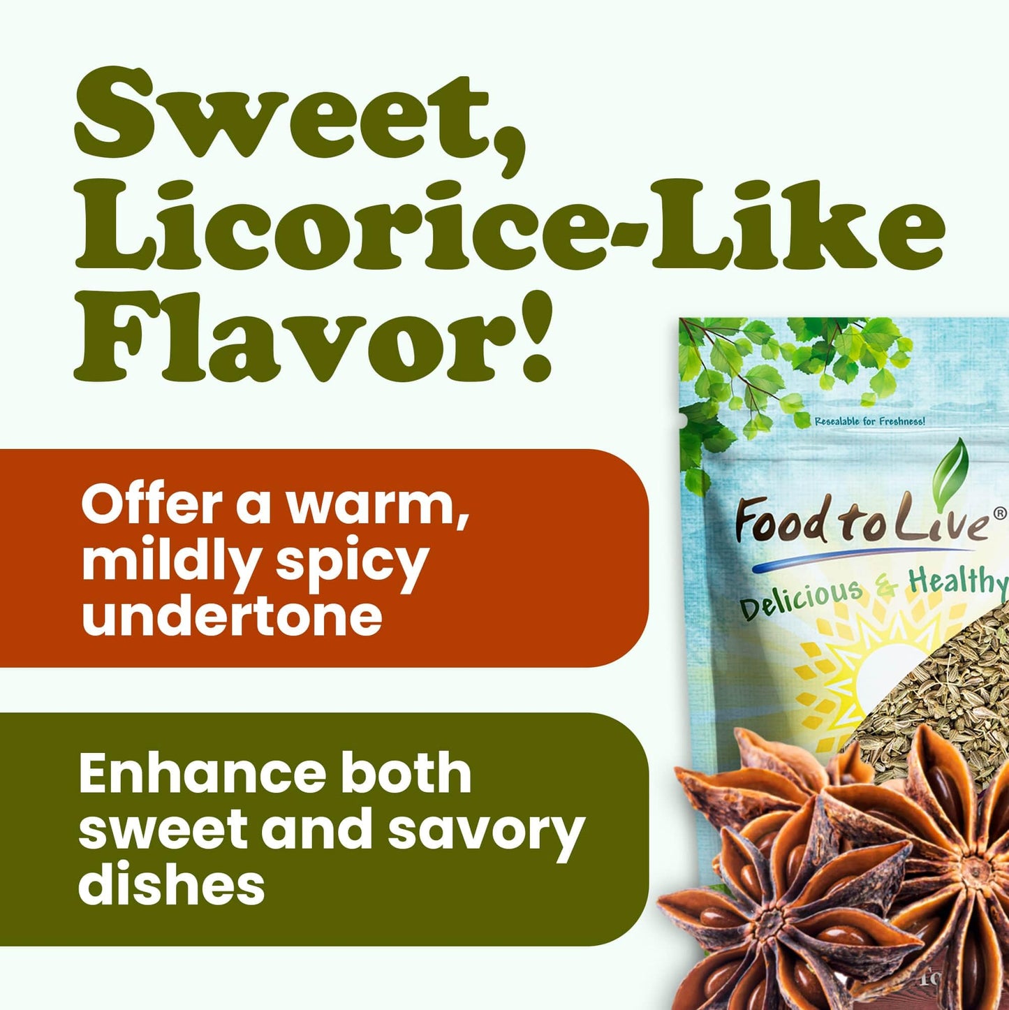Food To Live - Organic Anise Seeds, 8 Ounces - Non-Gmo. Great For Tea, Baking, Pickling And Cooking. Non-Irradiated. Whole Dry S