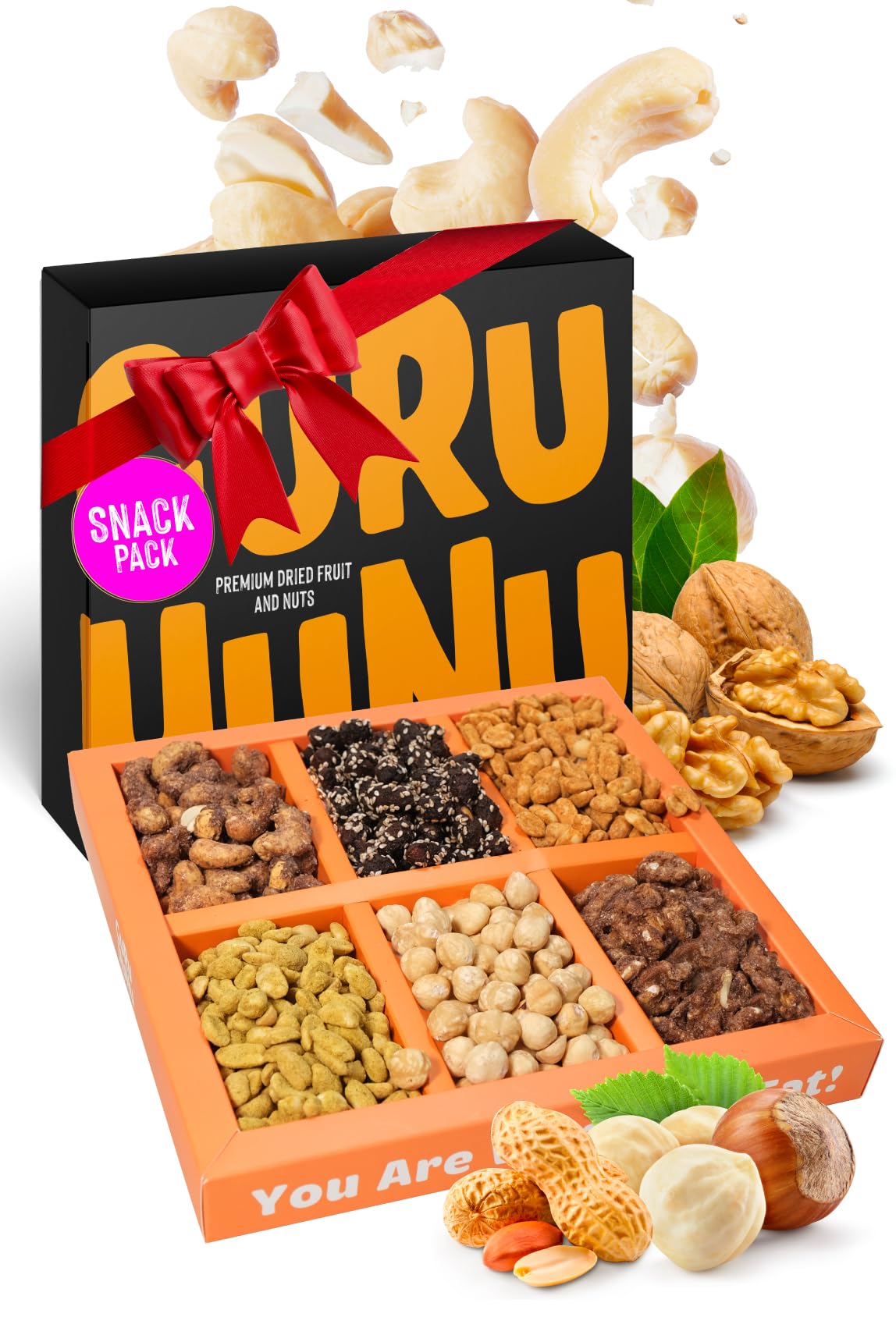 Guru Hunu Healthy Nuts Gift Basket Assorted Food Gift Box - Gourmet Snack Food Box For Christmas, Thanksgiving, Fathers Day, Mot