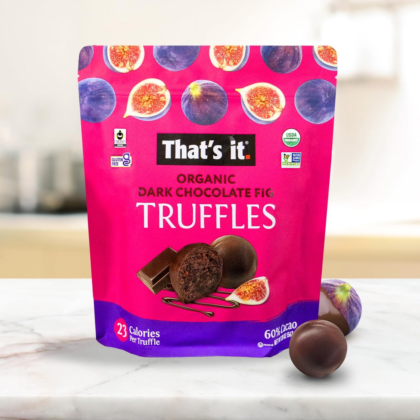 Thats It. Organic Dark Chocolate & Fig Truffles. 100% Plant-Based, Vegan, Gluten-Free, All Natural, 23 Calories Per Truffle (20 Oz)