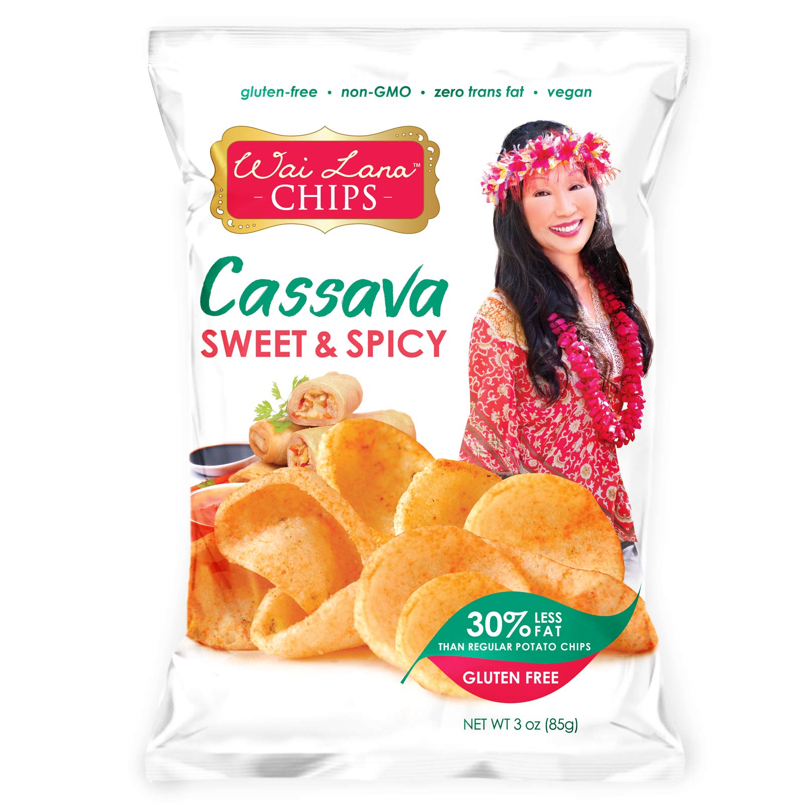 Cassava Chips - Sweet & Spicy (6 Pack of 3 Ounce Individual Bags) - Gluten Free, Non-GMO, Vegan, Zero Trans Fats - Wai Lana