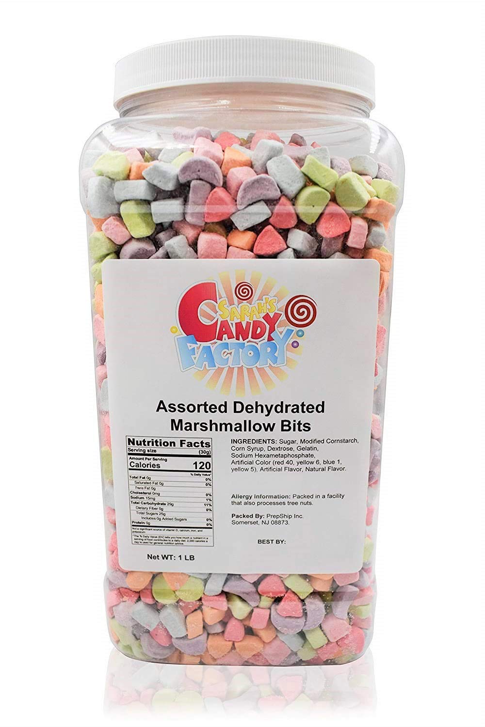Sarah s Candy Factory Assorted Dehydrated Marshmallow Bits in Jar, 1lb PACK 1