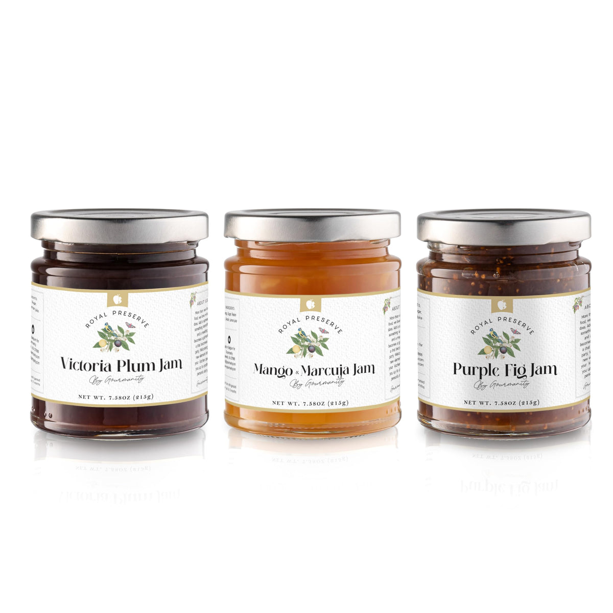 Gourmanity Set of 3 Jam Gift Set, Jellies and Preserves Assortment - Victoria Plum Jam, Purple Fig Jam and Mango and Passion Fru