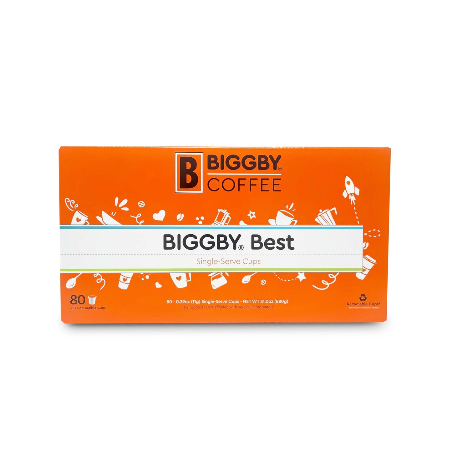 BIGGBY® Best Single Serve Coffee, Medium Roast, Recyclable Plastic Cups, 80 Count
