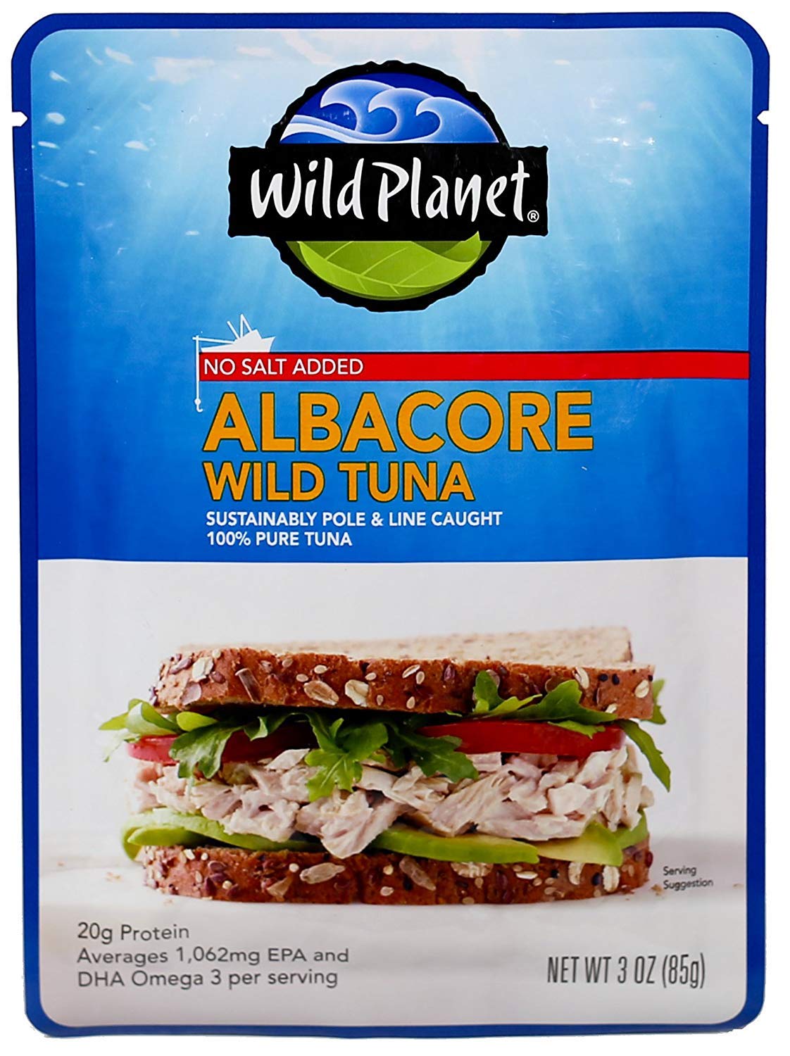 Wild t Wild Albacore Tuna  No Salt Added  Sustainably Wild-Caught  Kosher  Gluten Free  Keto and Paleo  3rd Party Mercury Tested  3 Ounce Pouch (Pack of 1)