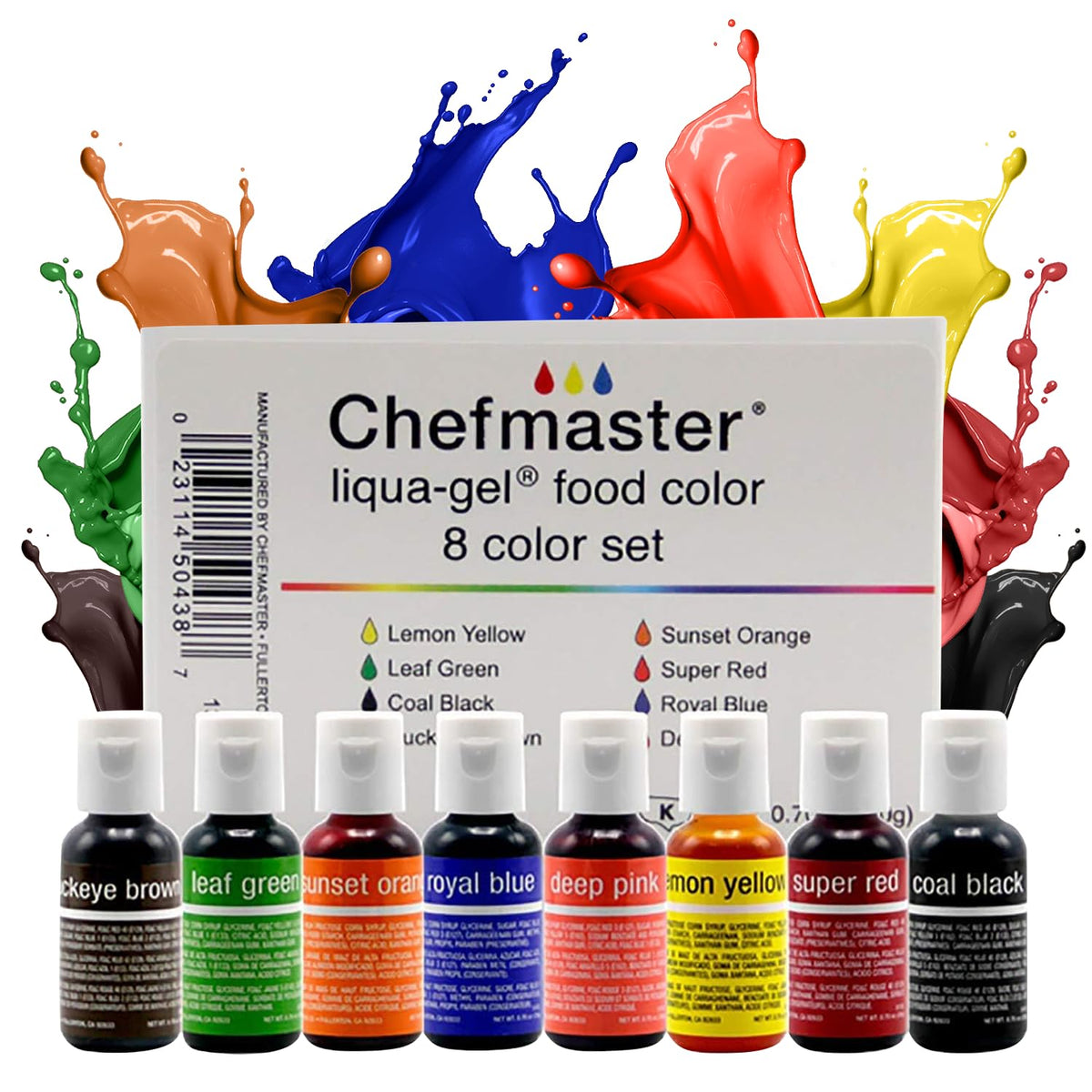 Chefmaster Liqua-Gel Food Coloring - 8 Pack, Vibrant Colors, Fade Resistant - 0.7 Ounce Each, Lemon Yellow
