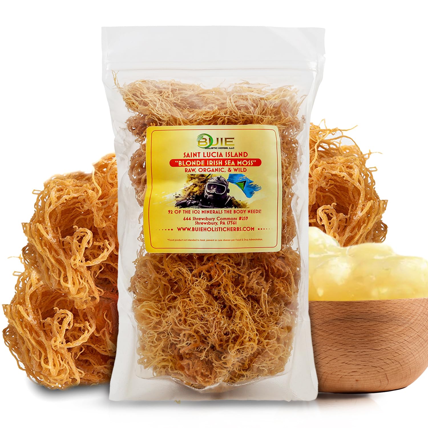 BUIE HOLISTIC HERBS Golden Irish Sea Moss, Pure Wildcrafted, Nutrient-Rich, Dr. Sebi Inspired - Makes 30+ oz Gel | Pure & Natura